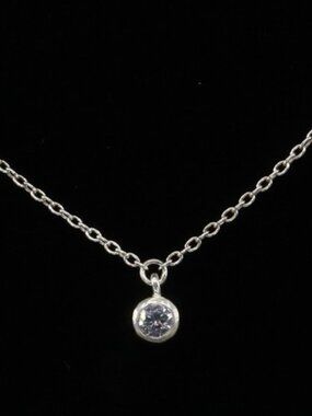 925 Sterling Silver Bezel Cubic Zirconia Necklace Adjustable 18.5" - 20"
